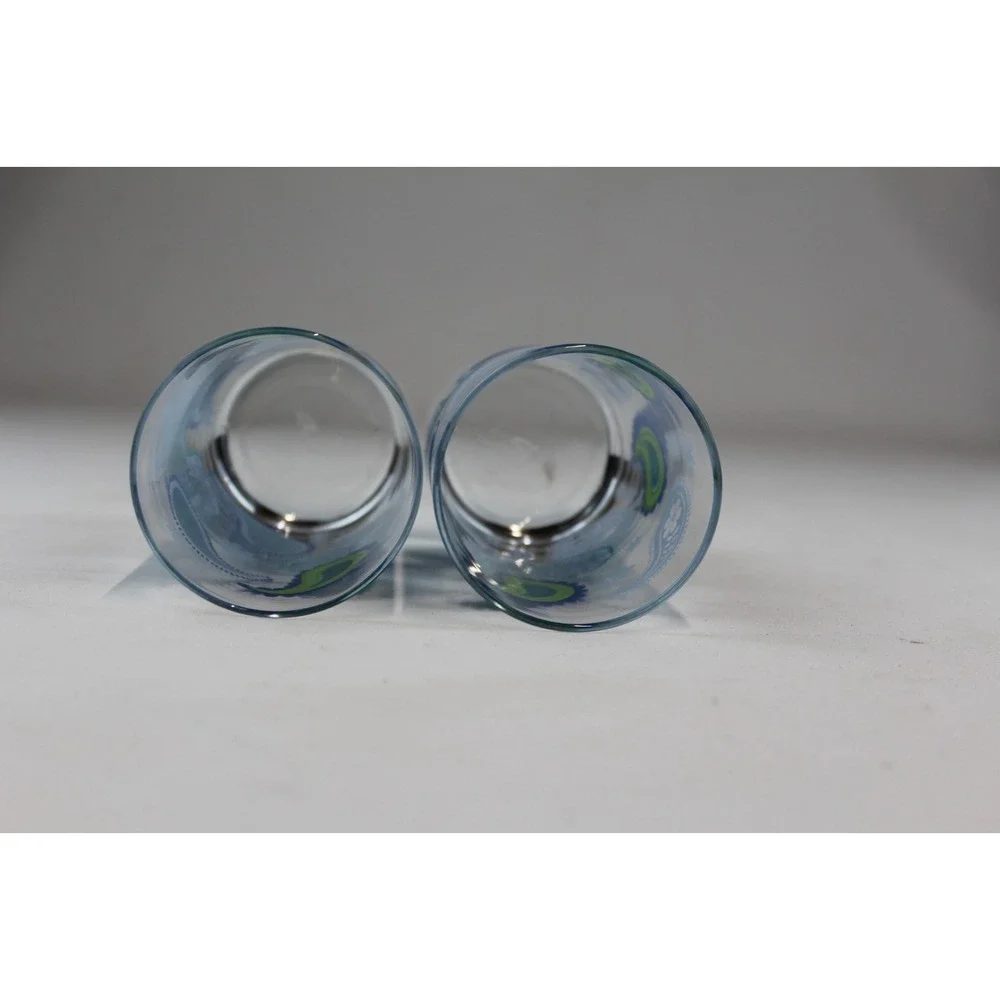 Vtg CRISA Libbey Blue Green Paisley 2 Drinking Glasses Tumblers 6